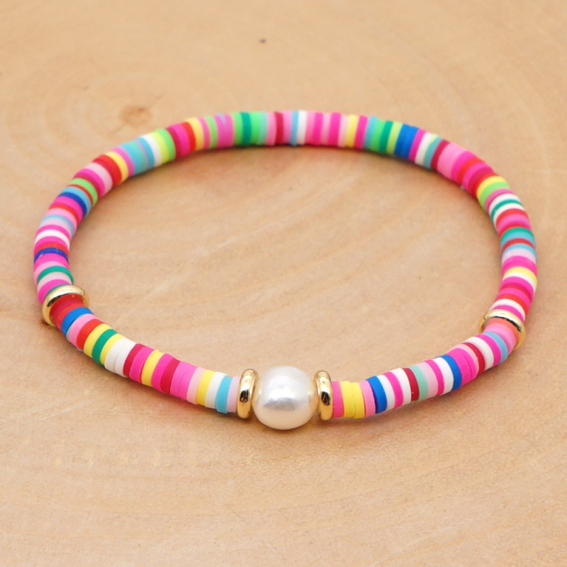 Multicolor Bohemian Style Polymer Clay Disc Beads Strands Bracelet Summer Beach Baroque Pearl Bracelets for Couples Gift