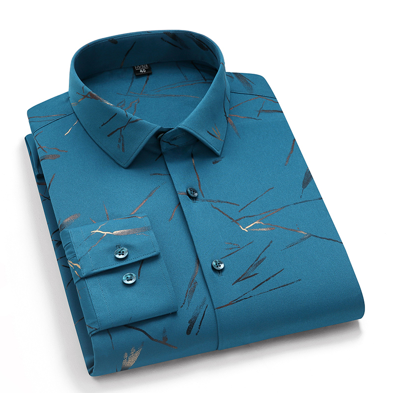 Printed Shirts for Men Casual long Sleeve Spandex Stretch Mens Shirt Leisure Fashion Quality Anti Wrinkle Man's Clothing 220322
