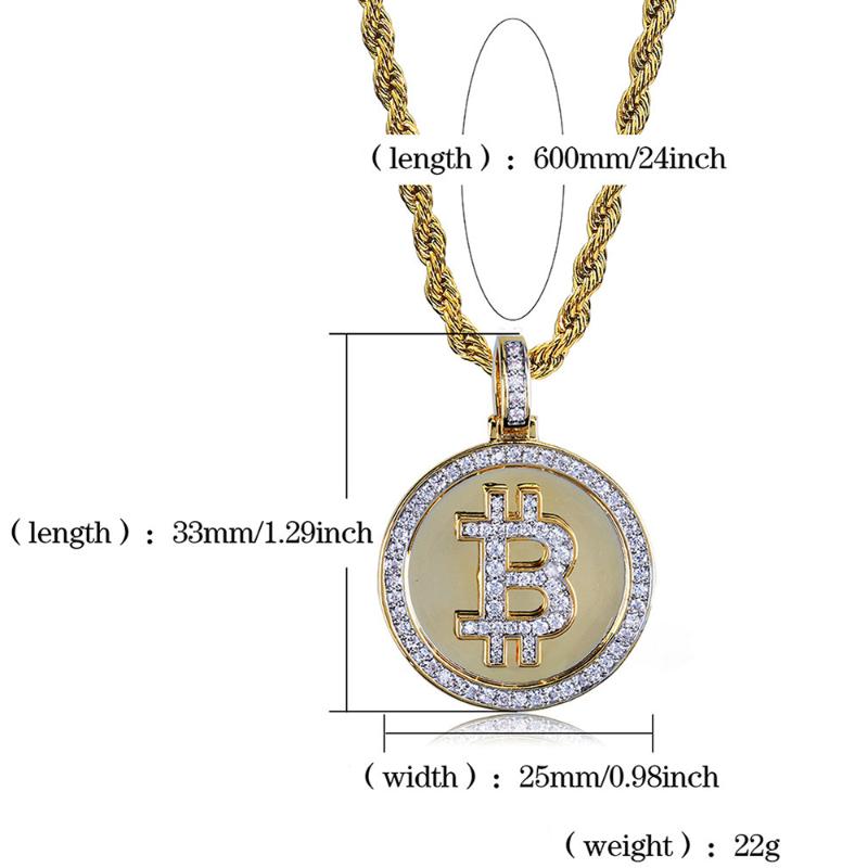 Chains Hip Hop Iced Out Rhinestone Coin Pendant Necklace BTC Mining Gift For Men Women With Rope Chain