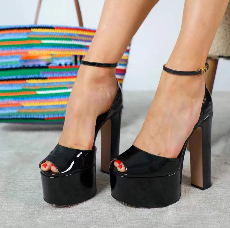 Spring and summer shoes strap Patent leather platform Pumps Nude shoes Fish mouth shape open toe high-heeled sandals 15cm Luxury Designers Dress shoe, Black 15cm
Spring and summer shoes strap Patent leather platform Pumps Nude shoes Fish mouth shape open toe high-heeled sandals 15cm Luxury Designers Dress shoe, Black 15cm