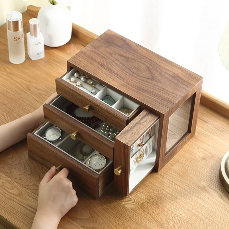 Casegrace Luxury Large Wooden Jewelry Box Organizer 4 Drawer Wood Earring Ring Necklace Watch Jewellery Storage Case Casket 220316