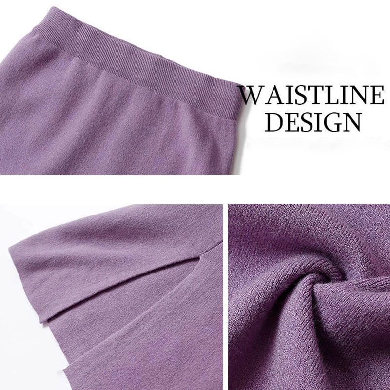 High Elastic Waist Women Long Skirt Knitted Pencil Wool Autumn Split s Female Black Winter Solid Knitting One-step 220322