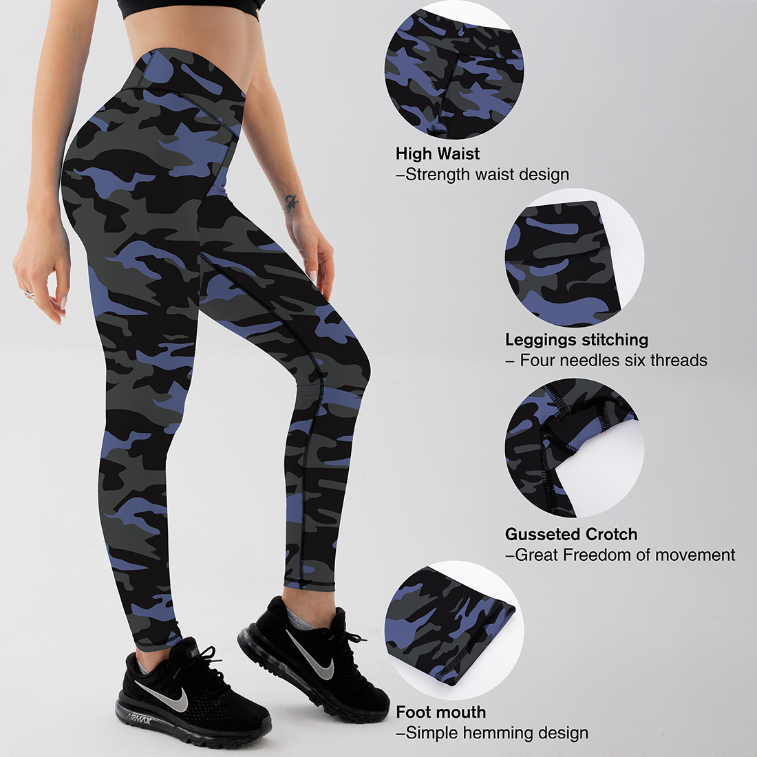 High Waist Camouflage Leggings Blue Push Up Quick Dry Black Leggins Sport Women Fitness Running Gym Pants Energy