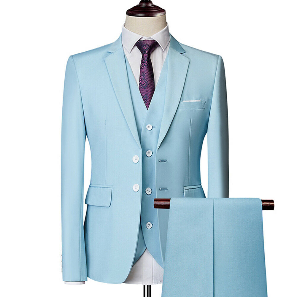 Formal White Beige Groom Wedding Tuxedos Jacket Pant Two Button Coat 3 Pieces Mens Prom Party Suits 2022 Ice Blue Men's Suits Costume Peaky Blind