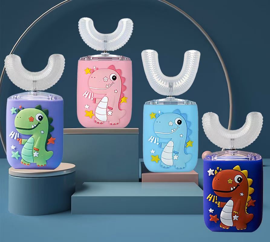 Kids Electric U Shape Toothbrush With Silicone Head Ultra Sonic Automatic Children Dinosaur Cartoon Tooth brush Waterproof Safe Use Baby Teeth Clean B