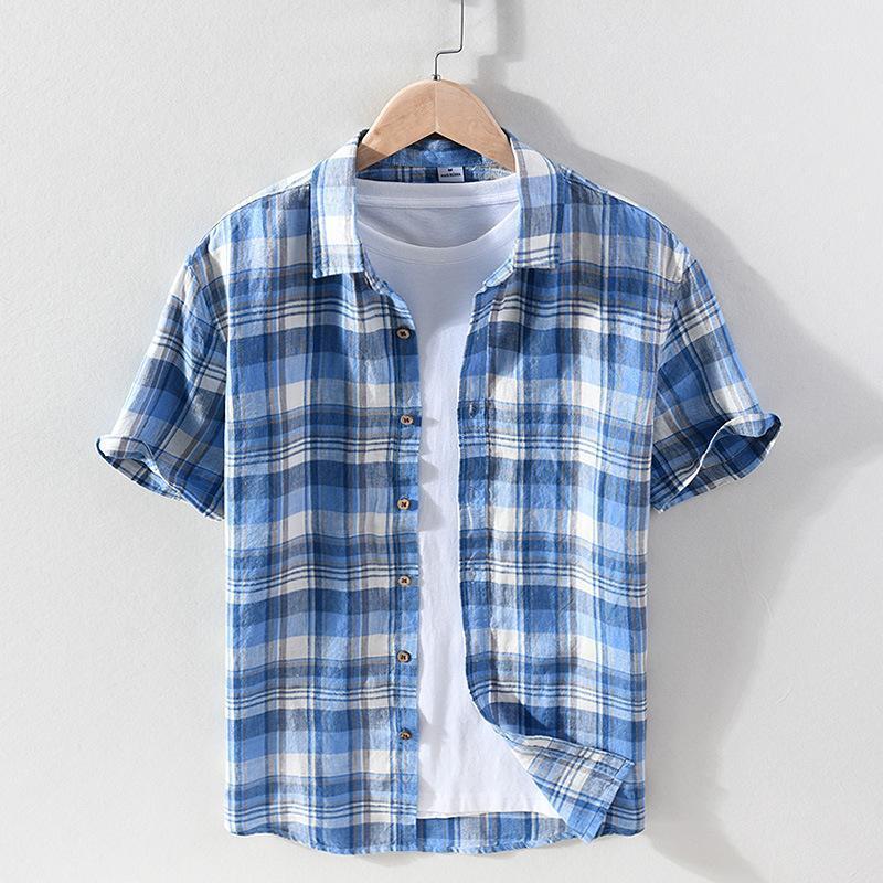 Men's Casual Shirts Plaid Shirt For Men Short Sleeve Tops Linen Turn-down Collar Vintage Clothes Male Summer, Light blue grid
Men's Casual Shirts Plaid Shirt For Men Short Sleeve Tops Linen Turn-down Collar Vintage Clothes Male Summer, Light blue grid
