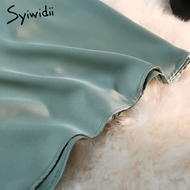Syiwidii Silk Satin Long Skirts for Women 4 Seasons Elegant Female Midi A Line Side Zipper Back Elastic Band Fashion 220317