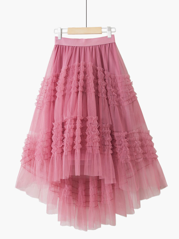 TIGENA 3 Layers Tiered Tutu Tulle Skirt Women Korean Fashion Beautiful Solid Irregular Short Front Long Back Mesh Female 220322