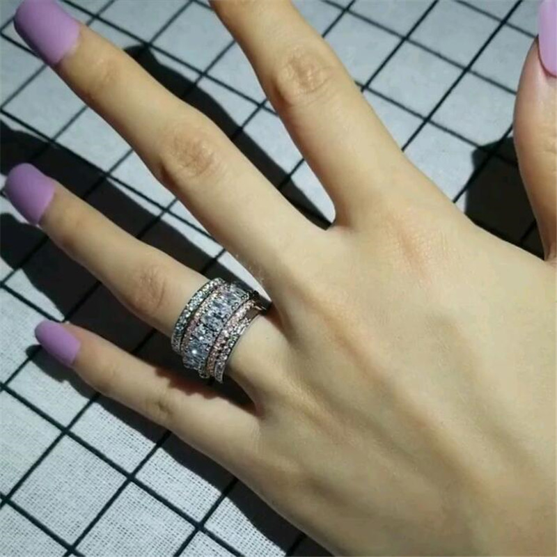 Choucong Brand Unique Wedding Rings Luxury Jewelry 925 Sterling Silver Rose Gold Fill Oval Cut White Topaz CZ Diamond Gemstones Women Engagement Brida