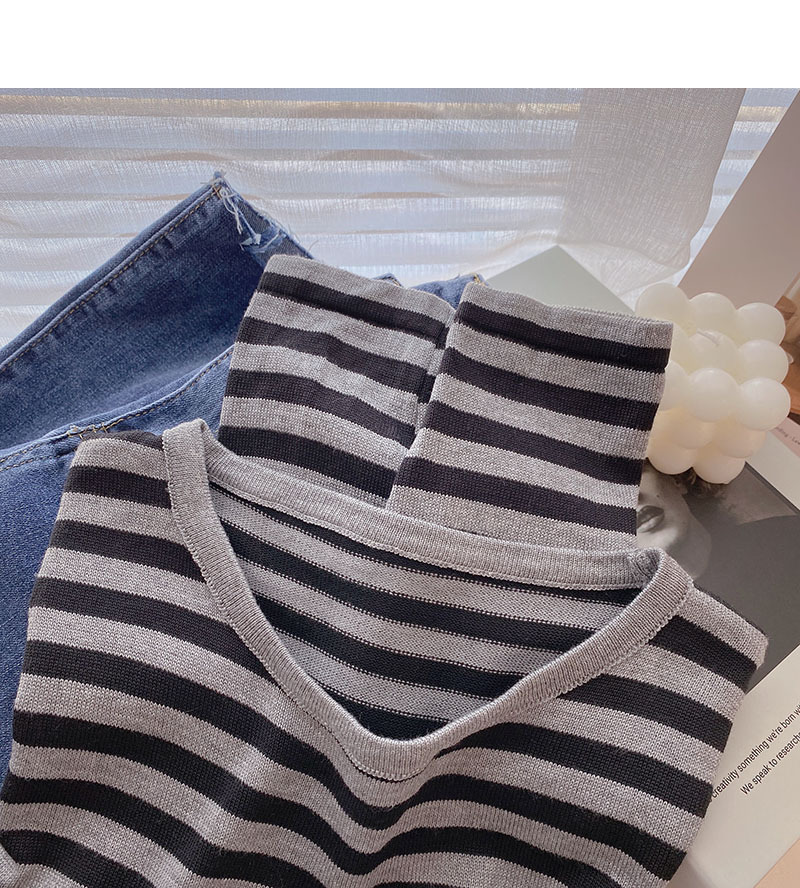 Autumn style Korean striped hit color long sleeved short section casual bottoming t shirt 220728