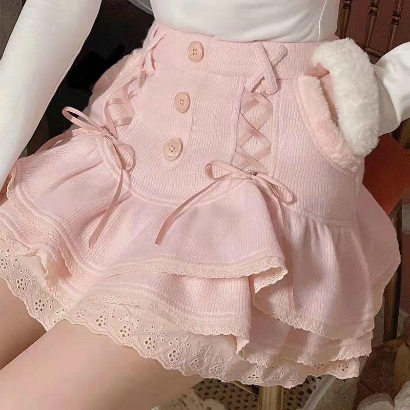 Japanese Kawaii Lolita Mini Skirt Women Winter Lace Casual Elegant Sweet Female High Waist Bandage Korean Y2k, White skirt
Japanese Kawaii Lolita Mini Skirt Women Winter Lace Casual Elegant Sweet Female High Waist Bandage Korean Y2k, White skirt