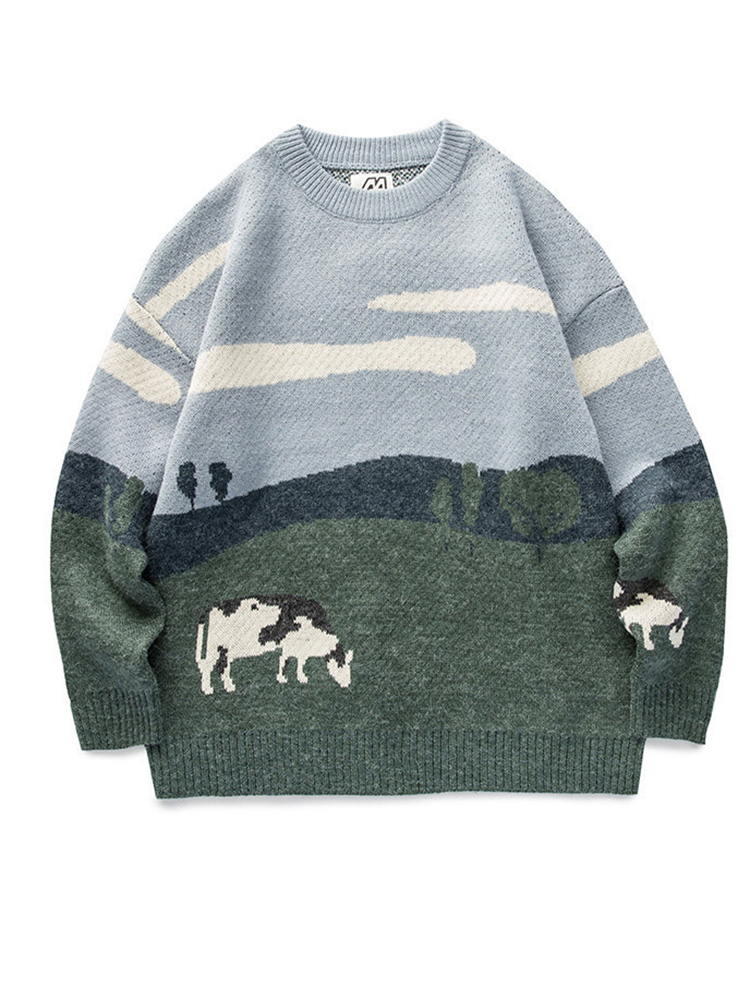 Knitted Pullovers Women Cows Winter Sweater Ladies Round Neck Long Sleeves Tops Female Casual Fashion Jumpers Pull Femme 220816