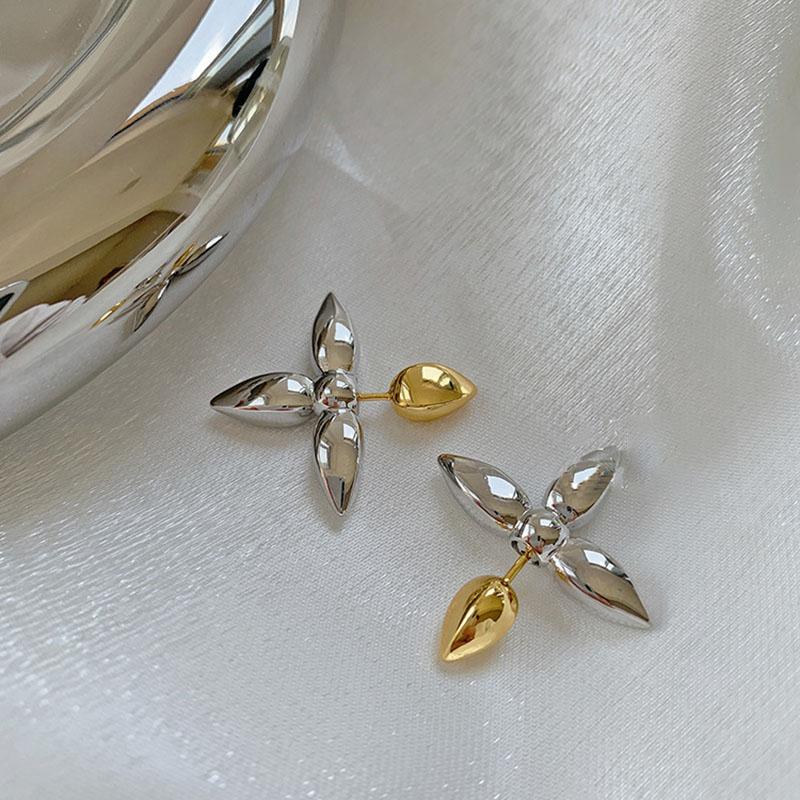 Stud Pearl Leaf Earrings For Women Gold Flower Clover Luxury Designer Jewelry Elegant Delicate Dropship Stud