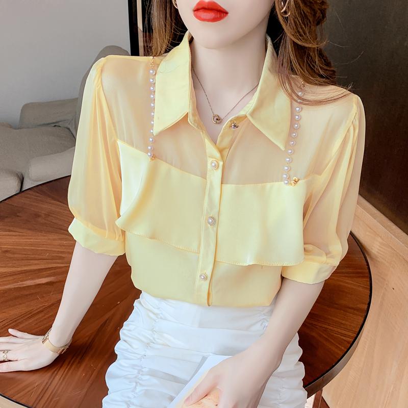 Women' Blouses & Shirts Butemoda Summer Korean Female Pearl Chain Ruffled Chiffon Stitching Blouse Single Breasted Shirt For Women Fairy To, Yellow
Women' Blouses & Shirts Butemoda Summer Korean Female Pearl Chain Ruffled Chiffon Stitching Blouse Single Breasted Shirt For Women Fairy To, Yellow