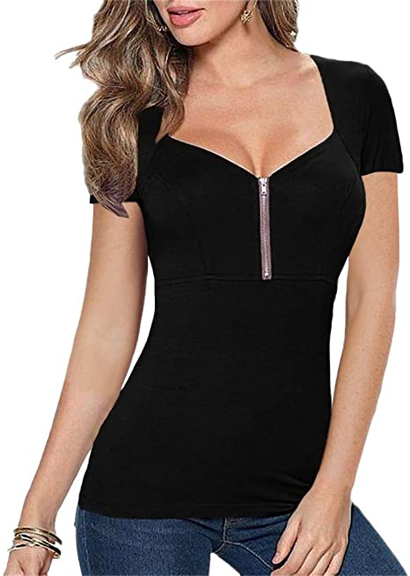Women's Tops & Tees slim zipper deep V collar short sleeve high waist top Casual T-shirt shirt, Photo color
Women's Tops & Tees slim zipper deep V collar short sleeve high waist top Casual T-shirt shirt, Photo color