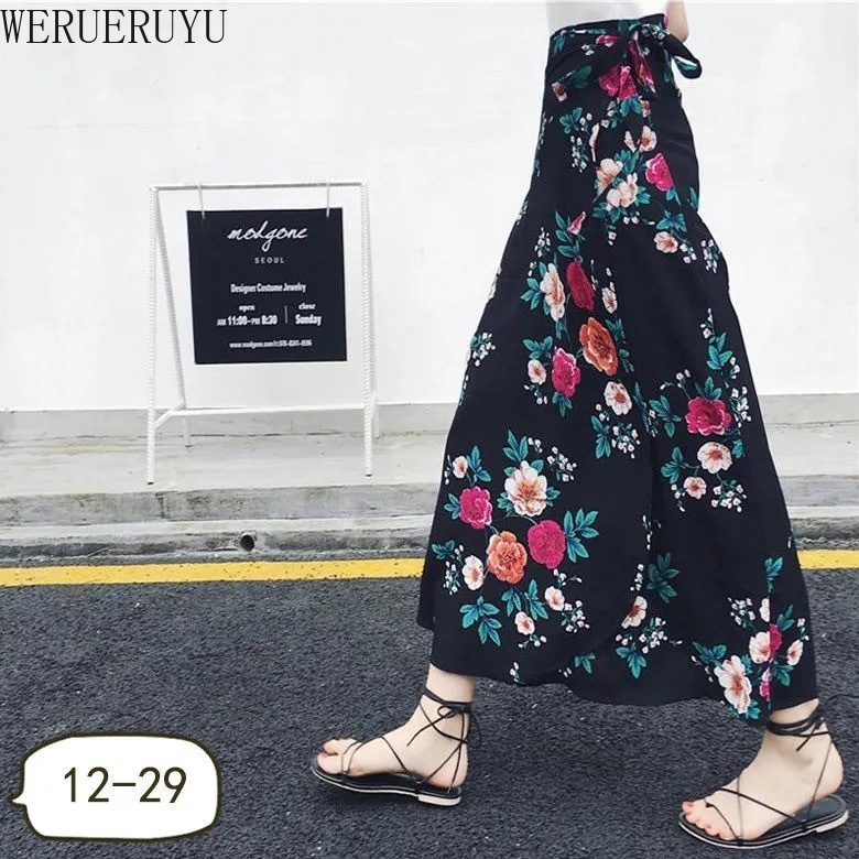 WERUERUYU Wrap Skirts Women Casual Chiffon TieWaist Ruffle Wide Leg Loose 220701