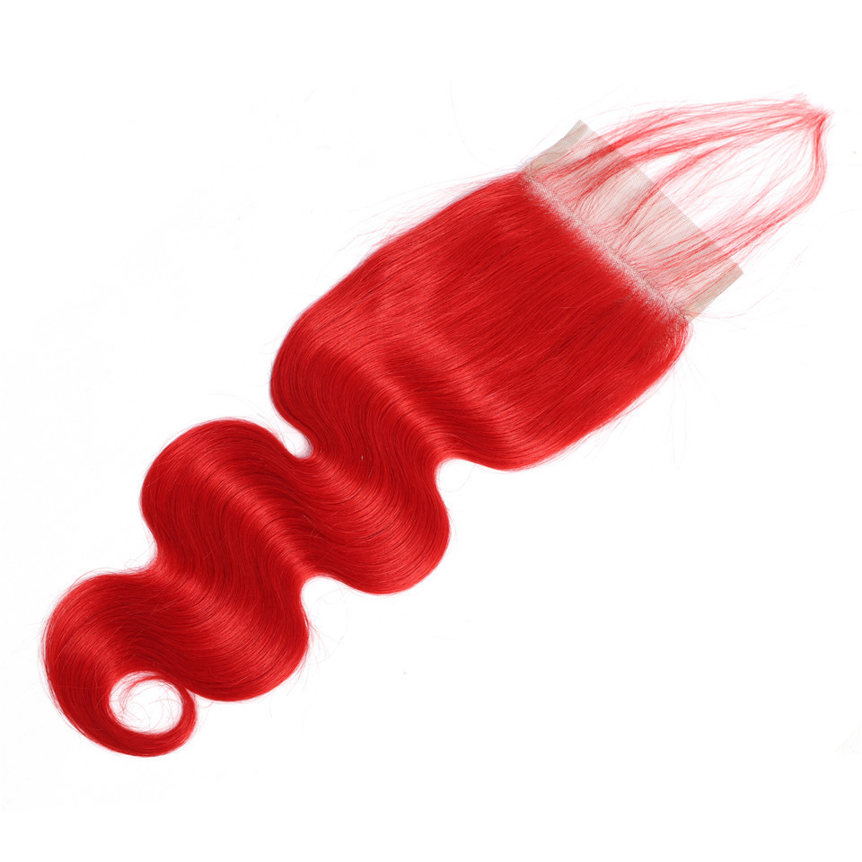 4x4 inch lace closure free part body wave/straight red colored lace closures for black women