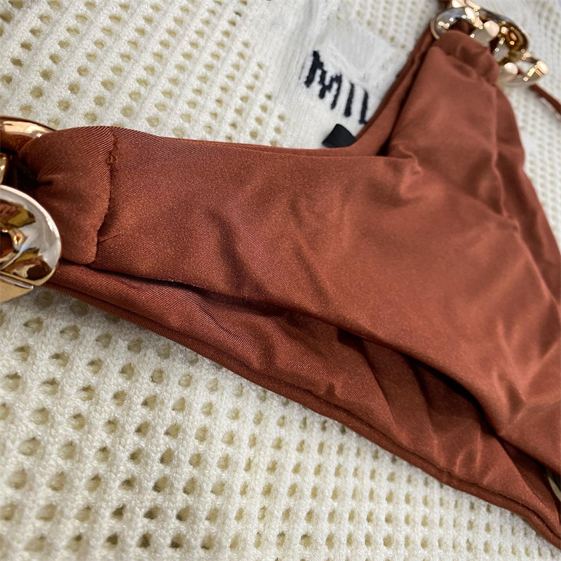 Chain Swimsuit Bikini Set Solid Women Biquini Push Up Pad Two-piece Swimwear Beach Wear for Holiday Bathing Suits 4 Colors