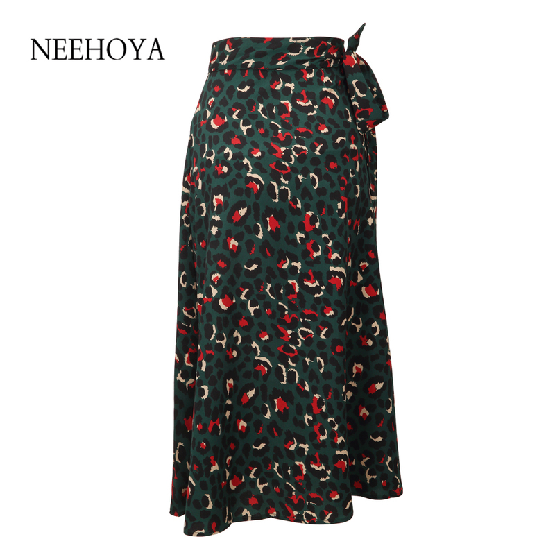 Summer Vintage Leopard Print Long Skirts woman fashion Women High Waist Midi Ladies Green Beach Sexy Wrap 220317