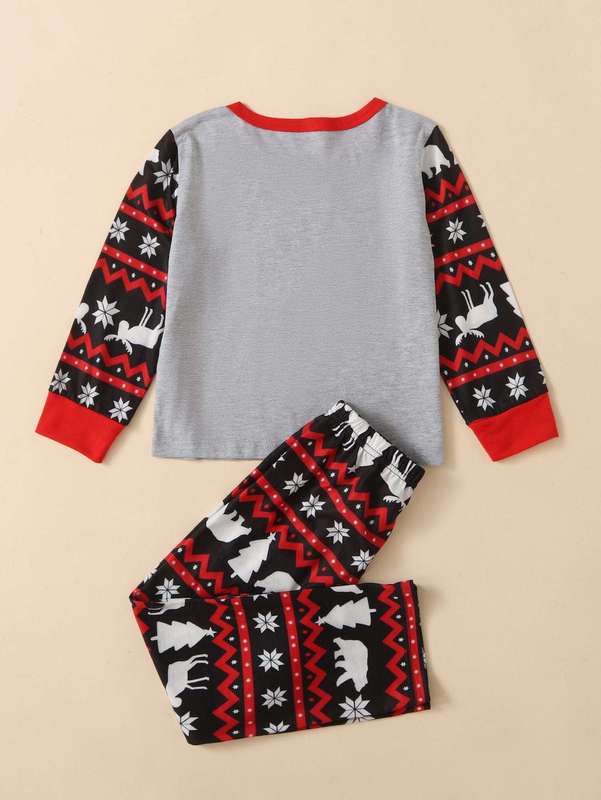 Toddler Boys 1pc Christmas Elk & Geo Print Sleep Top & 1pc Sleep Pants SHE