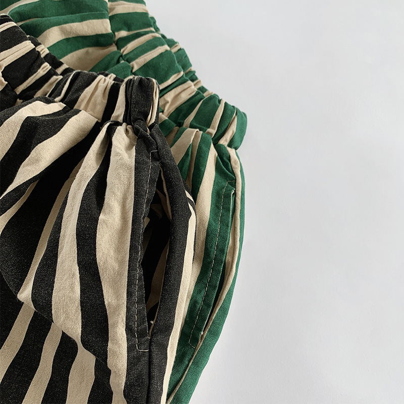 Kid Boy Personality Irregular Stripes Calf-length Pants Cute Baby Girl Fashion Breathable Thin Cotton Trousers 220512