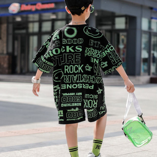 Children Clothes Fashion Summer Baby teenage boy Clothing Boys hiphop korean Casual T-Shirt Shorts 2Pcs/Sets 6 8 10 12 years 220419