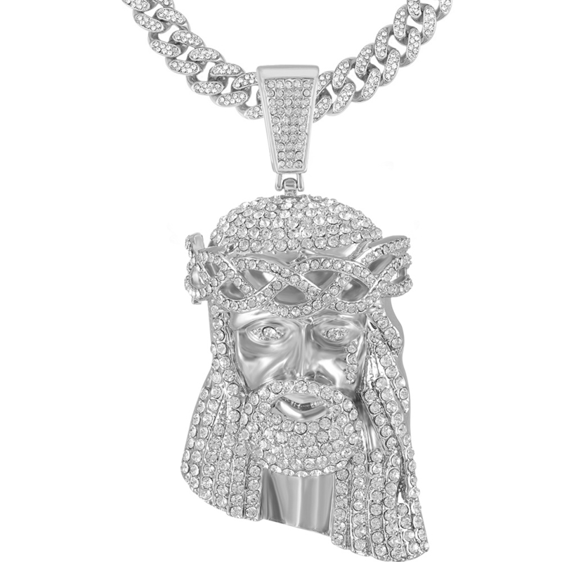 Huge Jesus Pendant Necklace Men Ice Out Paved Full Shining Crystal Head Face Gold Color Charm Hip Hop Jewelry 220630