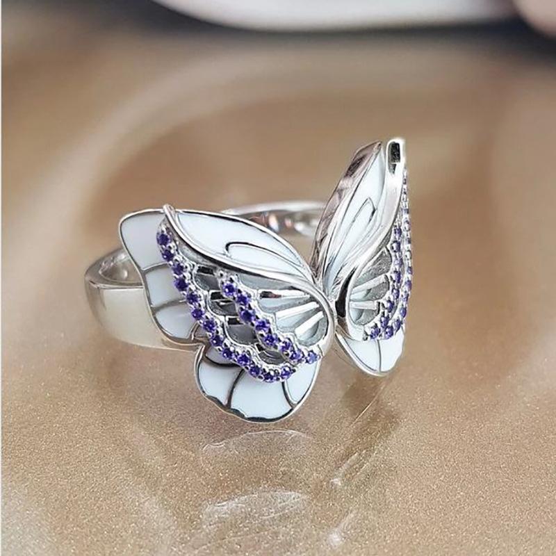 Cluster Rings Fashion Design Butterfly For Women 925 Silver Elegant Enamel Purple Zircon Crystal Wedding Band Chic Jewelry
Cluster Rings Fashion Design Butterfly For Women 925 Silver Elegant Enamel Purple Zircon Crystal Wedding Band Chic Jewelry