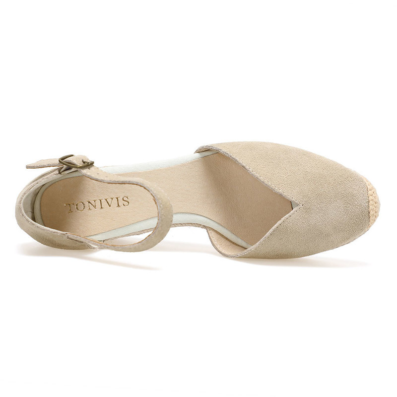 5-9cm Sandalias Mujer Promotion Genuine Ankle-wrap Sandals Sapatos Mulher Wedge Heel Shoes For Closed Toe Wedges Ladies 220328