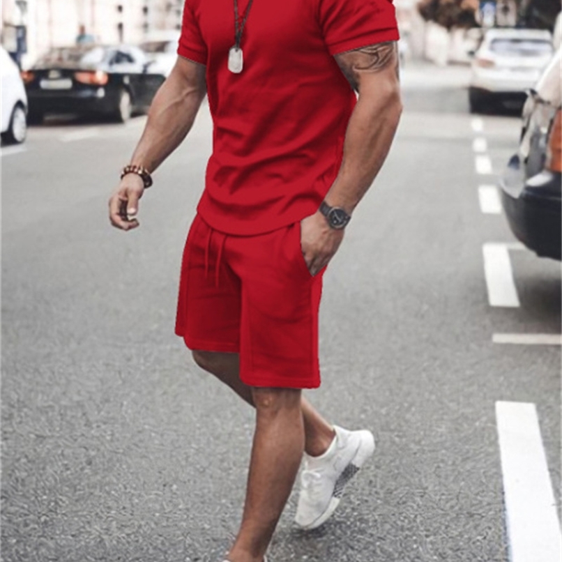 Ta To Men s Tracksuit 2 Piece Set Summer Solid Sport Hawaiian Suit Short Sleeve T Shirt and Shorts Casual Fashion Man Clothing 220705