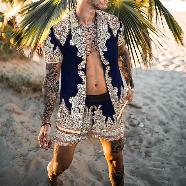 Men's Tracksuits Hawaiian Set Mens Printing Short Sleeve Summer Casual Floral Shirt Beach Two Piece Suit Fashion Men s S-3XL 220930