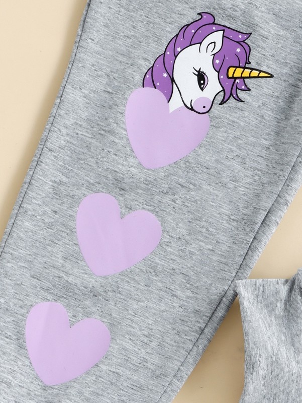 Toddler Girls Cartoon Graphic Hooded Tee & Heart Print Sweatpants SHE