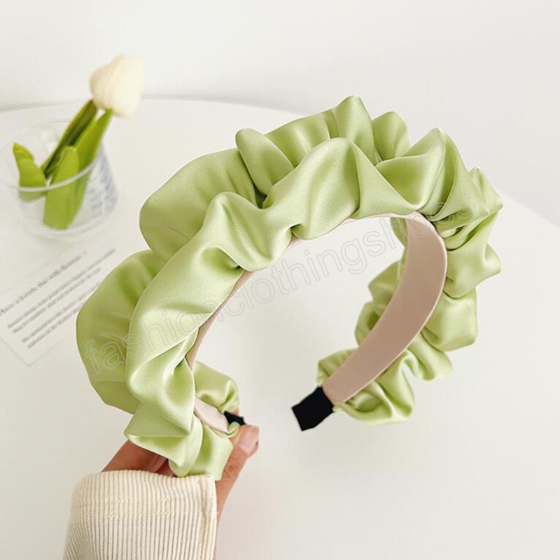 Fashion Women Headband Wide Side Pleated Hairband Light Color Headwear Adult Solid Color Turban Hair Accessories