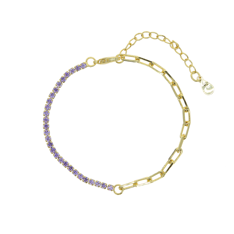 Rainbow CZ Tennis Bracelet for Women - Gold Paper Clip k Chain, Round Bezel Crystal Colorful Bracelets Jewelry