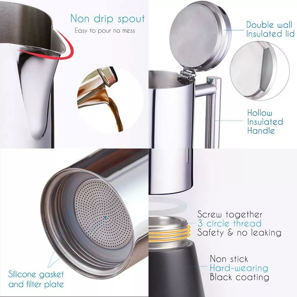 stainless steel stovetop espresso maker moka pot cuban coffee maker italian espresso maker for induction gas or electric stoves