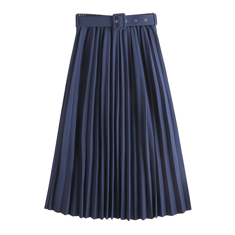 REALEFT High Waist Women's Pleated Skirts with Belted Spring Summer Minimalism Elegant Office Female Mi-long Skirt Saia 220317