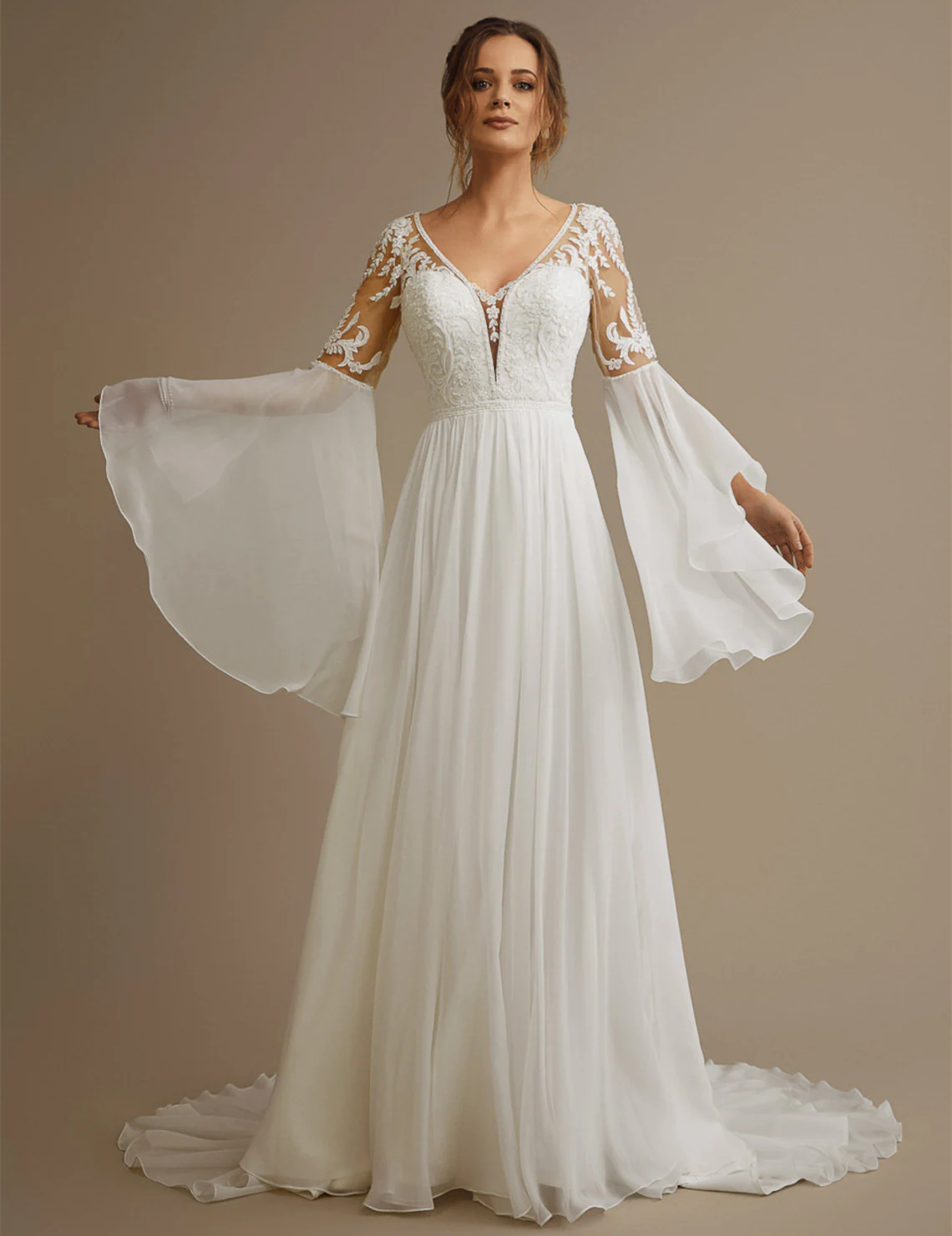 2022 Boho A Line Chiffon Wedding Dress Flare Long Sleeve Country Bridal Gowns Lace Appliques Illusion Open Back Chic Summer Bride Dresses Custom Made, White
2022 Boho A Line Chiffon Wedding Dress Flare Long Sleeve Country Bridal Gowns Lace Appliques Illusion Open Back Chic Summer Bride Dresses Custom Made, White
