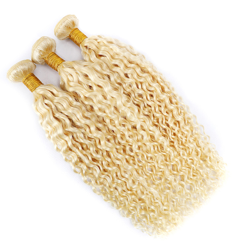 Indian Human Hair Extensions 613# Water Wave 3 Bundles Double Wefts Blonde Color 95-100g/piece 10-40inch