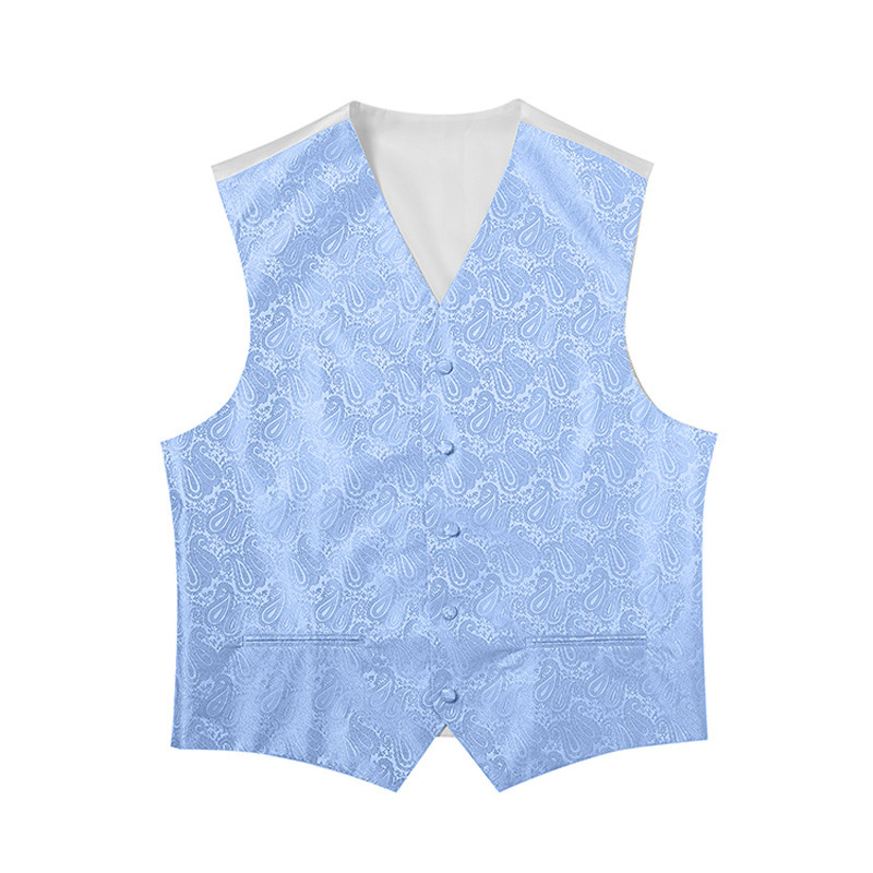 Men's Sky Blue Paisley Floral Jacquard Dress Vest & Necktie & Square Wedding Groom Party Dinner Dress Vest Men Gilet Homme 220725