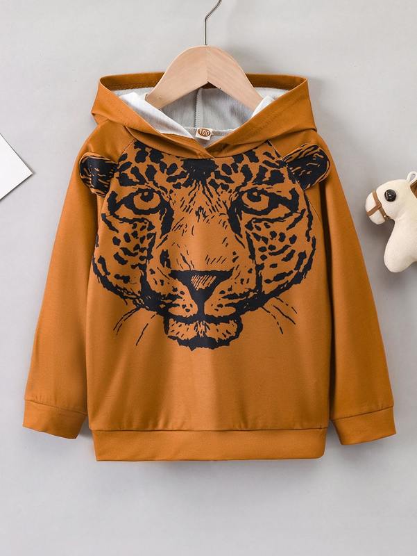 Toddler Boys Leopard Print Raglan Sleeve Hoodie SHE