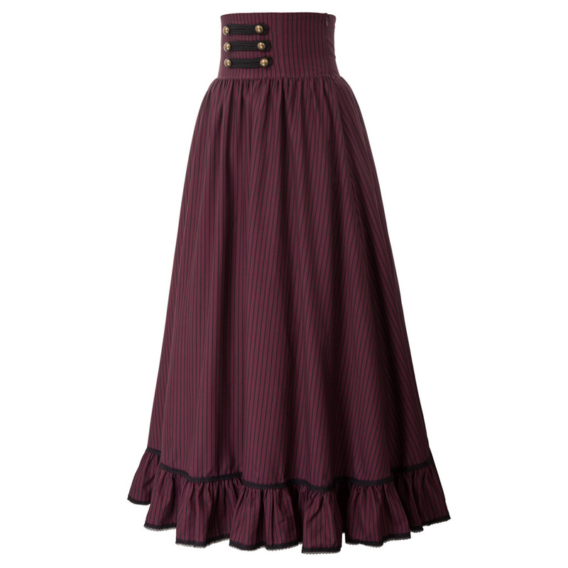 Women Skirt Summer Clothes Gothic Maxi High Waist Ruffled Hem A-Line Elastic Vintage Pleated Casual Party Lady 220317