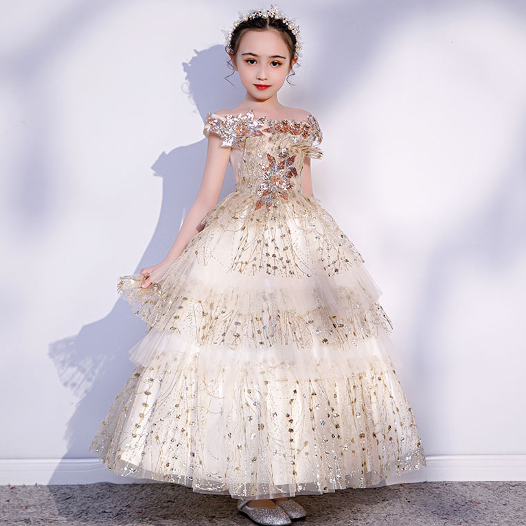 Pageant For Girls Off Shoulder Wer Girl Dresses White Ivory Champagne Kids Ball Gowns Wedding Dress Sash Beading Belt 403 6660311