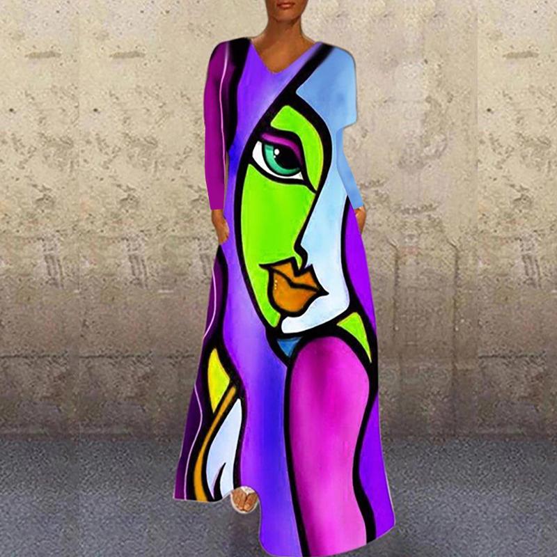Plus Size Dresses Ladies Elegant Abstract Girl Printed Casual Short Sleeve V Neck Long Dress Summer Loose A-line Maxi A20, Or
Plus Size Dresses Ladies Elegant Abstract Girl Printed Casual Short Sleeve V Neck Long Dress Summer Loose A-line Maxi A20, Or
