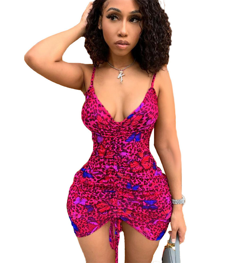 New Wholesale Summer Dresses Beautiful Women Spaghetti Strap Dress Tie Dye Bodycon Skirt Sleeveless Hip Packaged Dress Fashion Club Party Skirts 7146