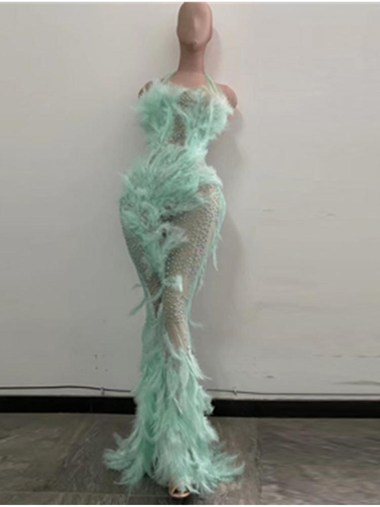 Casual Dresses Sexy Rhinestones See Through Mesh Mermaid Long Dress Women Halter Perspective Evening Party Feathers Singer Stage ClothingCas, Sky blue
Casual Dresses Sexy Rhinestones See Through Mesh Mermaid Long Dress Women Halter Perspective Evening Party Feathers Singer Stage ClothingCas, Sky blue