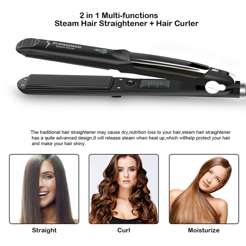 Professional Steam Hair Straightener Ceramic Vapor Flat Iron Seam Straightening Curler Steamer Styling Tool 220602