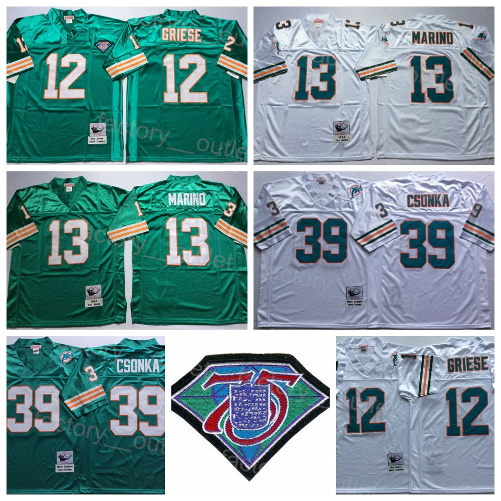 Football Jerseys 1994 Throwback Mitchell and Ness Football 13 Dan Marino Jersey 75th Anniversary Vintage 39 Larry Csonka 12 Bob Griese Team Green Color White All Stit
Football Jerseys 1994 Throwback Mitchell and Ness Football 13 Dan Marino Jersey 75th Anniversary Vintage 39 Larry Csonka 12 Bob Griese Team Green Color White All Stit