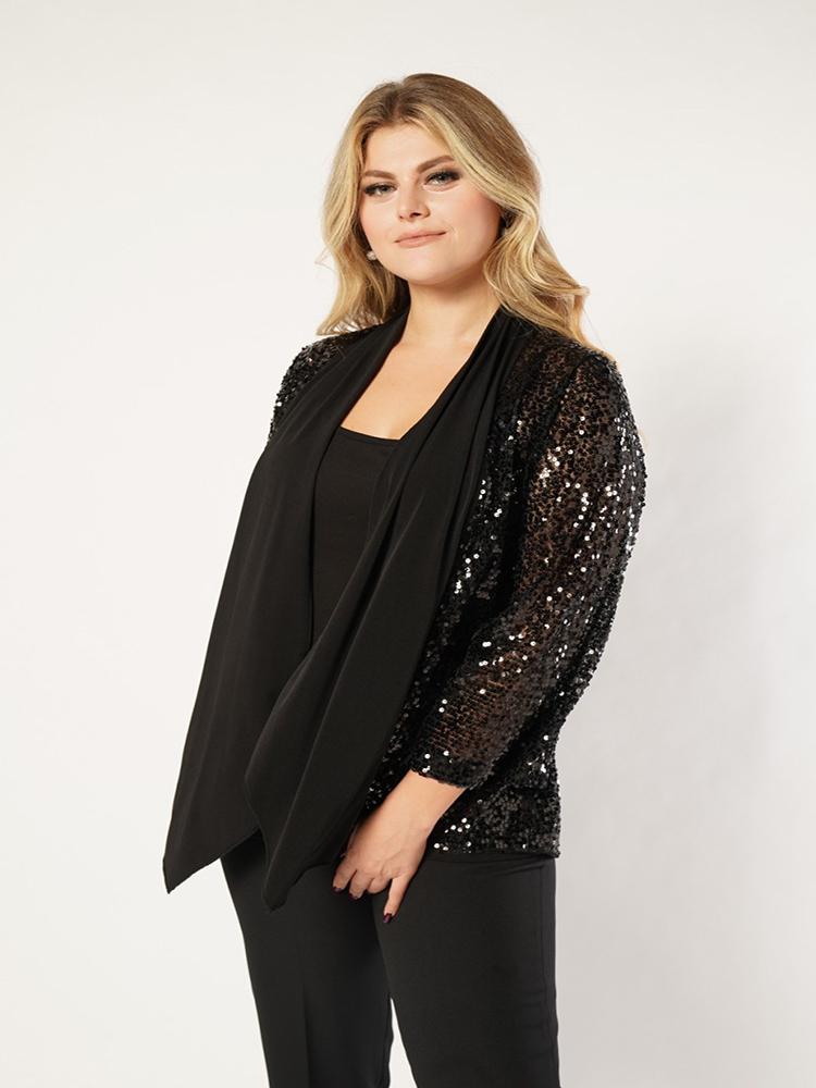 Women's Plus Size Outerwear & Coats Sequin Decorated Shawl Collar Chiffon Fabric Black Color Thin Jackets For Women 4xl 5xl 6xl 2022 Fashion
Women's Plus Size Outerwear & Coats Sequin Decorated Shawl Collar Chiffon Fabric Black Color Thin Jackets For Women 4xl 5xl 6xl 2022 Fashion