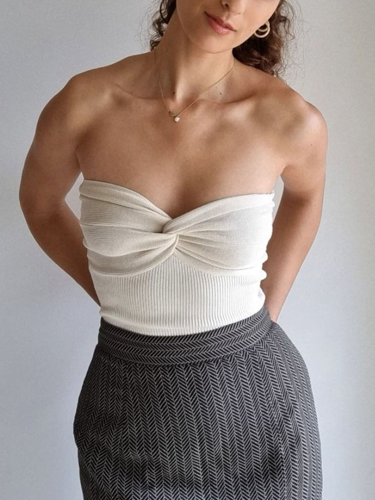 Knitted Y2k Tube Corset Crop Top Women Summer Strapless Camis Backless Off Shoulder Tank Bustier Vintage Vest Yuqung 220325