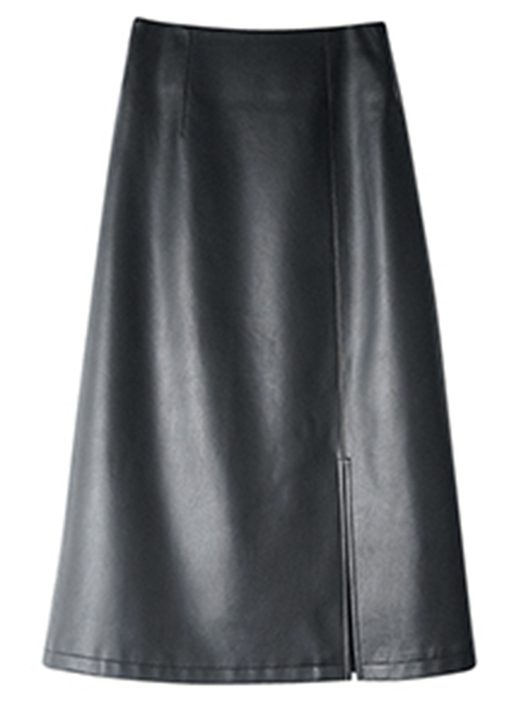 Nerazzurri Midi skirts below knee Yellow black soft leather skirt women zipper Long straight for high waist 220322